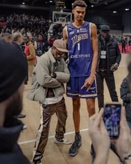 Travis Scott and Victor Wembanyama pose for photos. Via Instagram
